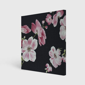 Холст квадратный с принтом Цветы на черном фоне в Белгороде, 100% ПВХ |  | Тематика изображения на принте: растения | стиль | цветы