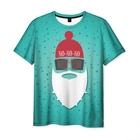 Мужская футболка 3D с принтом Санта хипстер в Белгороде, 100% полиэфир | прямой крой, круглый вырез горловины, длина до линии бедер | Тематика изображения на принте: борода | дед мороз | новый год | подарок на новый год | санта | санта хипстер | снег | снежинки | хипстер
