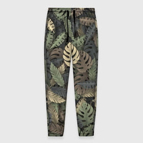 Мужские брюки 3D с принтом Тропический камуфляж в Белгороде, 100% полиэстер | манжеты по низу, эластичный пояс регулируется шнурком, по бокам два кармана без застежек, внутренняя часть кармана из мелкой сетки | джунгли | камуфляж | листья | милитари | монстера | пальма | природа