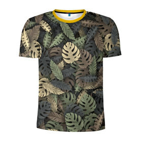Мужская футболка 3D спортивная с принтом Тропический камуфляж в Белгороде, 100% полиэстер с улучшенными характеристиками | приталенный силуэт, круглая горловина, широкие плечи, сужается к линии бедра | Тематика изображения на принте: джунгли | камуфляж | листья | милитари | монстера | пальма | природа