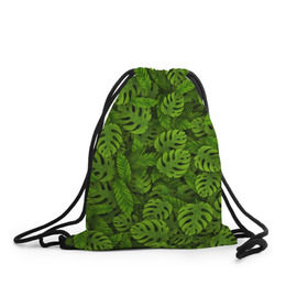 Рюкзак-мешок 3D с принтом Тропические листья в Белгороде, 100% полиэстер | плотность ткани — 200 г/м2, размер — 35 х 45 см; лямки — толстые шнурки, застежка на шнуровке, без карманов и подкладки | джунгли | монстера | пальма | растения | тропики