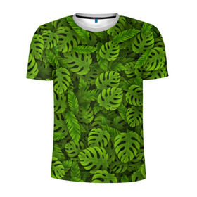 Мужская футболка 3D спортивная с принтом Тропические листья в Белгороде, 100% полиэстер с улучшенными характеристиками | приталенный силуэт, круглая горловина, широкие плечи, сужается к линии бедра | джунгли | монстера | пальма | растения | тропики