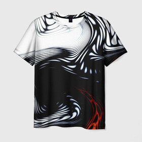 Мужская футболка 3D с принтом abrupt в Белгороде, 100% полиэфир | прямой крой, круглый вырез горловины, длина до линии бедер | белый | разводы | черный