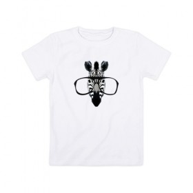 Детская футболка хлопок с принтом Zebra with Glasses в Белгороде, 100% хлопок | круглый вырез горловины, полуприлегающий силуэт, длина до линии бедер | Тематика изображения на принте: 