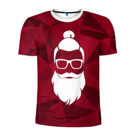 Мужская футболка 3D спортивная с принтом Санта хипстер в Белгороде, 100% полиэстер с улучшенными характеристиками | приталенный силуэт, круглая горловина, широкие плечи, сужается к линии бедра | Тематика изображения на принте: 2017 | борода | дед мороз | новый год | подарок на новый год | санта | санта хипстер | снег | снежинки | хипстер