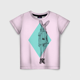 Детская футболка 3D с принтом Pink Rabbit в Белгороде, 100% гипоаллергенный полиэфир | прямой крой, круглый вырез горловины, длина до линии бедер, чуть спущенное плечо, ткань немного тянется | hipster | rabbit | swag | кролик | хипстер