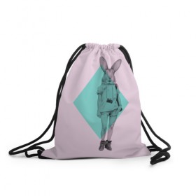 Рюкзак-мешок 3D с принтом Pink Rabbit в Белгороде, 100% полиэстер | плотность ткани — 200 г/м2, размер — 35 х 45 см; лямки — толстые шнурки, застежка на шнуровке, без карманов и подкладки | Тематика изображения на принте: hipster | rabbit | swag | кролик | хипстер