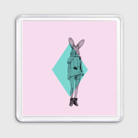 Магнит 55*55 с принтом Pink Rabbit в Белгороде, Пластик | Размер: 65*65 мм; Размер печати: 55*55 мм | hipster | rabbit | swag | кролик | хипстер