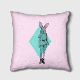 Подушка 3D с принтом Pink Rabbit в Белгороде, наволочка – 100% полиэстер, наполнитель – холлофайбер (легкий наполнитель, не вызывает аллергию). | состоит из подушки и наволочки. Наволочка на молнии, легко снимается для стирки | hipster | rabbit | swag | кролик | хипстер