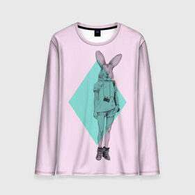 Мужской лонгслив 3D с принтом Pink Rabbit в Белгороде, 100% полиэстер | длинные рукава, круглый вырез горловины, полуприлегающий силуэт | Тематика изображения на принте: hipster | rabbit | swag | кролик | хипстер