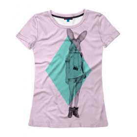 Женская футболка 3D с принтом Pink Rabbit в Белгороде, 100% полиэфир ( синтетическое хлопкоподобное полотно) | прямой крой, круглый вырез горловины, длина до линии бедер | Тематика изображения на принте: hipster | rabbit | swag | кролик | хипстер