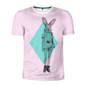 Мужская футболка 3D спортивная с принтом Pink Rabbit в Белгороде, 100% полиэстер с улучшенными характеристиками | приталенный силуэт, круглая горловина, широкие плечи, сужается к линии бедра | hipster | rabbit | swag | кролик | хипстер