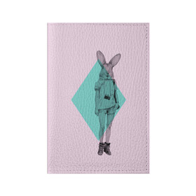 Обложка для паспорта матовая кожа с принтом Pink Rabbit в Белгороде, натуральная матовая кожа | размер 19,3 х 13,7 см; прозрачные пластиковые крепления | Тематика изображения на принте: hipster | rabbit | swag | кролик | хипстер