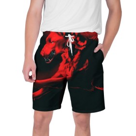 Мужские шорты 3D с принтом Волк в Белгороде,  полиэстер 100% | прямой крой, два кармана без застежек по бокам. Мягкая трикотажная резинка на поясе, внутри которой широкие завязки. Длина чуть выше колен | красный
