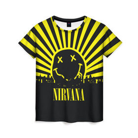 Женская футболка 3D с принтом Nirvana в Белгороде, 100% полиэфир ( синтетическое хлопкоподобное полотно) | прямой крой, круглый вырез горловины, длина до линии бедер | cobain | kurt | кобейн | курт | нирвана