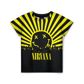 Детская футболка 3D с принтом Nirvana в Белгороде, 100% гипоаллергенный полиэфир | прямой крой, круглый вырез горловины, длина до линии бедер, чуть спущенное плечо, ткань немного тянется | cobain | kurt | кобейн | курт | нирвана