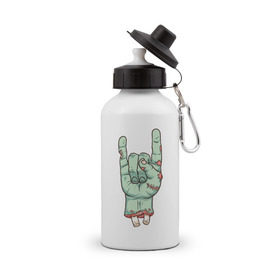 Бутылка спортивная с принтом Zombie Rock Hand в Белгороде, металл | емкость — 500 мл, в комплекте две пластиковые крышки и карабин для крепления | halloween | zombie | zombie hand | зомби | хэллоуин