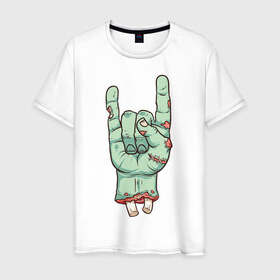 Мужская футболка хлопок с принтом Zombie Rock Hand в Белгороде, 100% хлопок | прямой крой, круглый вырез горловины, длина до линии бедер, слегка спущенное плечо. | halloween | zombie | zombie hand | зомби | хэллоуин
