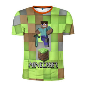 Мужская футболка 3D спортивная с принтом Minecraft в Белгороде, 100% полиэстер с улучшенными характеристиками | приталенный силуэт, круглая горловина, широкие плечи, сужается к линии бедра | майнкрафт