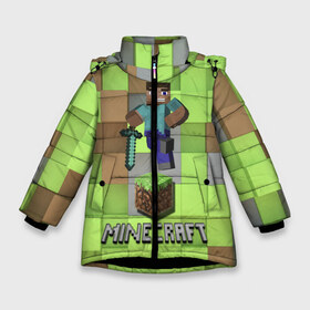 Зимняя куртка для девочек 3D с принтом Minecraft в Белгороде, ткань верха — 100% полиэстер; подклад — 100% полиэстер, утеплитель — 100% полиэстер. | длина ниже бедра, удлиненная спинка, воротник стойка и отстегивающийся капюшон. Есть боковые карманы с листочкой на кнопках, утяжки по низу изделия и внутренний карман на молнии. 

Предусмотрены светоотражающий принт на спинке, радужный светоотражающий элемент на пуллере молнии и на резинке для утяжки. | майнкрафт
