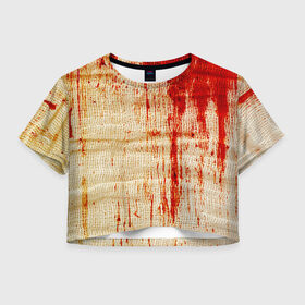 Женская футболка 3D укороченная с принтом Бинты 2 в Белгороде, 100% полиэстер | круглая горловина, длина футболки до линии талии, рукава с отворотами | halloween | helloween | кровь | ужас | хеллоин | хеллоуин | хелуин