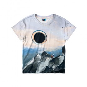 Детская футболка 3D с принтом Черная дыра в Белгороде, 100% гипоаллергенный полиэфир | прямой крой, круглый вырез горловины, длина до линии бедер, чуть спущенное плечо, ткань немного тянется | горы | закат | пейзаж | природа