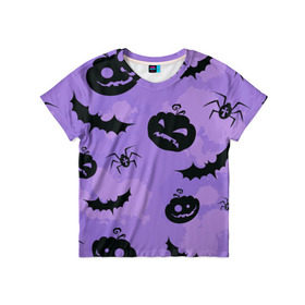 Детская футболка 3D с принтом Хэллоуин узор в Белгороде, 100% гипоаллергенный полиэфир | прямой крой, круглый вырез горловины, длина до линии бедер, чуть спущенное плечо, ткань немного тянется | halloween | летучая мышь | паук | праздник | привидение | тыква | хэллоуин
