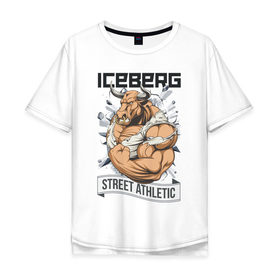 Мужская футболка хлопок Oversize с принтом Bull | Iceberg в Белгороде, 100% хлопок | свободный крой, круглый ворот, “спинка” длиннее передней части | 