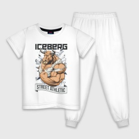 Детская пижама хлопок с принтом Bull | Iceberg в Белгороде, 100% хлопок |  брюки и футболка прямого кроя, без карманов, на брюках мягкая резинка на поясе и по низу штанин
 | 
