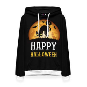 Женская толстовка 3D с принтом Чёрный кот в Белгороде, 100% полиэстер  | двухслойный капюшон со шнурком для регулировки, мягкие манжеты на рукавах и по низу толстовки, спереди карман-кенгуру с мягким внутренним слоем. | halloween | ведьма | кошка | праздник | привидение | тыква | хэллоуин