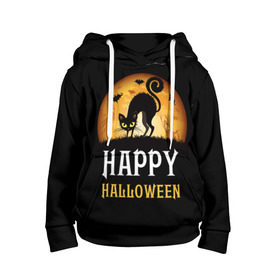 Детская толстовка 3D с принтом Чёрный кот в Белгороде, 100% полиэстер | двухслойный капюшон со шнурком для регулировки, мягкие манжеты на рукавах и по низу толстовки, спереди карман-кенгуру с мягким внутренним слоем | halloween | ведьма | кошка | праздник | привидение | тыква | хэллоуин