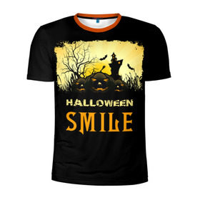 Мужская футболка 3D спортивная с принтом Smile в Белгороде, 100% полиэстер с улучшенными характеристиками | приталенный силуэт, круглая горловина, широкие плечи, сужается к линии бедра | Тематика изображения на принте: halloween | замок | летучая мышь | луна | праздник | привидение | тыква | хэллоуин