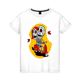 Женская футболка хлопок с принтом Skeleton Love в Белгороде, 100% хлопок | прямой крой, круглый вырез горловины, длина до линии бедер, слегка спущенное плечо | 