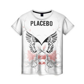 Женская футболка 3D с принтом Placebo в Белгороде, 100% полиэфир ( синтетическое хлопкоподобное полотно) | прямой крой, круглый вырез горловины, длина до линии бедер | lacebo |  брайан молко | альтернатива. | пласибо | плацебо | плэйсебо | плэсибо | рок
