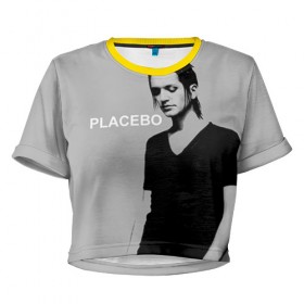 Женская футболка 3D укороченная с принтом Placebo в Белгороде, 100% полиэстер | круглая горловина, длина футболки до линии талии, рукава с отворотами | lacebo |  брайан молко | альтернатива. | пласибо | плацебо | плэйсебо | плэсибо | рок