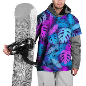 Накидка на куртку 3D с принтом Сине-розовые тропики в Белгороде, 100% полиэстер |  | джунгли | листья | монстера | пальма | психоделический | текстура | тропики