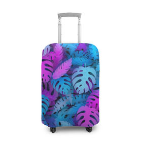 Чехол для чемодана 3D с принтом Сине-розовые тропики в Белгороде, 86% полиэфир, 14% спандекс | двустороннее нанесение принта, прорези для ручек и колес | джунгли | листья | монстера | пальма | психоделический | текстура | тропики