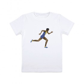 Детская футболка хлопок с принтом Бегун 2 в Белгороде, 100% хлопок | круглый вырез горловины, полуприлегающий силуэт, длина до линии бедер | Тематика изображения на принте: атлетика | бег | бегун | геометрия | полигонал