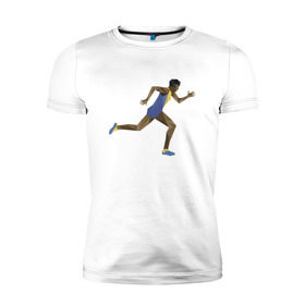 Мужская футболка премиум с принтом Бегун 2 в Белгороде, 92% хлопок, 8% лайкра | приталенный силуэт, круглый вырез ворота, длина до линии бедра, короткий рукав | атлетика | бег | бегун | геометрия | полигонал