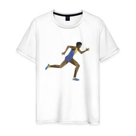 Мужская футболка хлопок с принтом Бегун 2 в Белгороде, 100% хлопок | прямой крой, круглый вырез горловины, длина до линии бедер, слегка спущенное плечо. | атлетика | бег | бегун | геометрия | полигонал