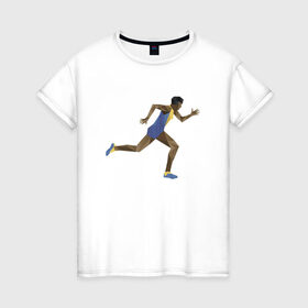Женская футболка хлопок с принтом Бегун 2 в Белгороде, 100% хлопок | прямой крой, круглый вырез горловины, длина до линии бедер, слегка спущенное плечо | атлетика | бег | бегун | геометрия | полигонал