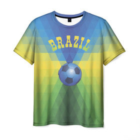 Мужская футболка 3D с принтом Бразилия в Белгороде, 100% полиэфир | прямой крой, круглый вырез горловины, длина до линии бедер | Тематика изображения на принте: бразилия | геометрия | игра | кубок | мяч | полигональный | спорт | футбол