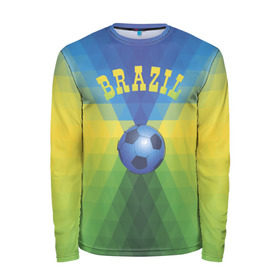 Мужской лонгслив 3D с принтом Бразилия в Белгороде, 100% полиэстер | длинные рукава, круглый вырез горловины, полуприлегающий силуэт | бразилия | геометрия | игра | кубок | мяч | полигональный | спорт | футбол