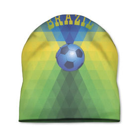 Шапка 3D с принтом Бразилия в Белгороде, 100% полиэстер | универсальный размер, печать по всей поверхности изделия | бразилия | геометрия | игра | кубок | мяч | полигональный | спорт | футбол