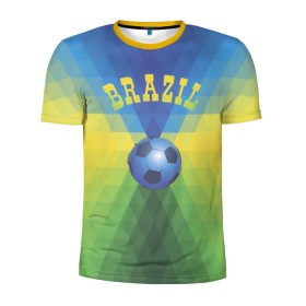 Мужская футболка 3D спортивная с принтом Бразилия в Белгороде, 100% полиэстер с улучшенными характеристиками | приталенный силуэт, круглая горловина, широкие плечи, сужается к линии бедра | бразилия | геометрия | игра | кубок | мяч | полигональный | спорт | футбол