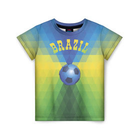 Детская футболка 3D с принтом Бразилия в Белгороде, 100% гипоаллергенный полиэфир | прямой крой, круглый вырез горловины, длина до линии бедер, чуть спущенное плечо, ткань немного тянется | бразилия | геометрия | игра | кубок | мяч | полигональный | спорт | футбол