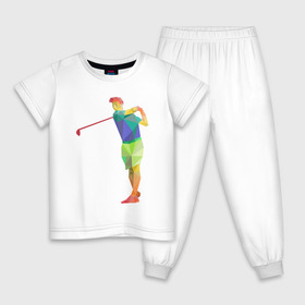 Детская пижама хлопок с принтом Гольфист в Белгороде, 100% хлопок |  брюки и футболка прямого кроя, без карманов, на брюках мягкая резинка на поясе и по низу штанин
 | Тематика изображения на принте: геометрия | гольф | клюшка | мяч | полигонал