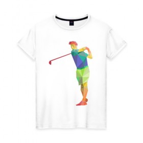 Женская футболка хлопок с принтом Гольфист в Белгороде, 100% хлопок | прямой крой, круглый вырез горловины, длина до линии бедер, слегка спущенное плечо | Тематика изображения на принте: геометрия | гольф | клюшка | мяч | полигонал