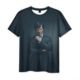 Мужская футболка 3D с принтом Шерлок 2017 в Белгороде, 100% полиэфир | прямой крой, круглый вырез горловины, длина до линии бедер | holmes | sherlock | бенедикт | камбербатч | холмс | шерлок