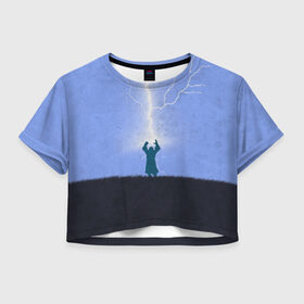 Женская футболка 3D укороченная с принтом Zeus в Белгороде, 100% полиэстер | круглая горловина, длина футболки до линии талии, рукава с отворотами | dota | dota 2 | zeus | дота | зевс